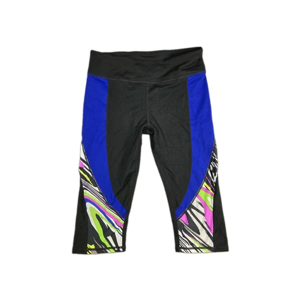 Fabletics Women's Sz M Navassa Crop Leggings Black Blue Workout Gym Run Yoga